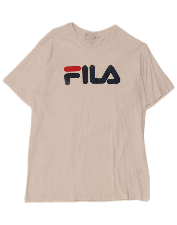 Fila Mens Graphic T-Shirt Top Pequeno Algodão Branco