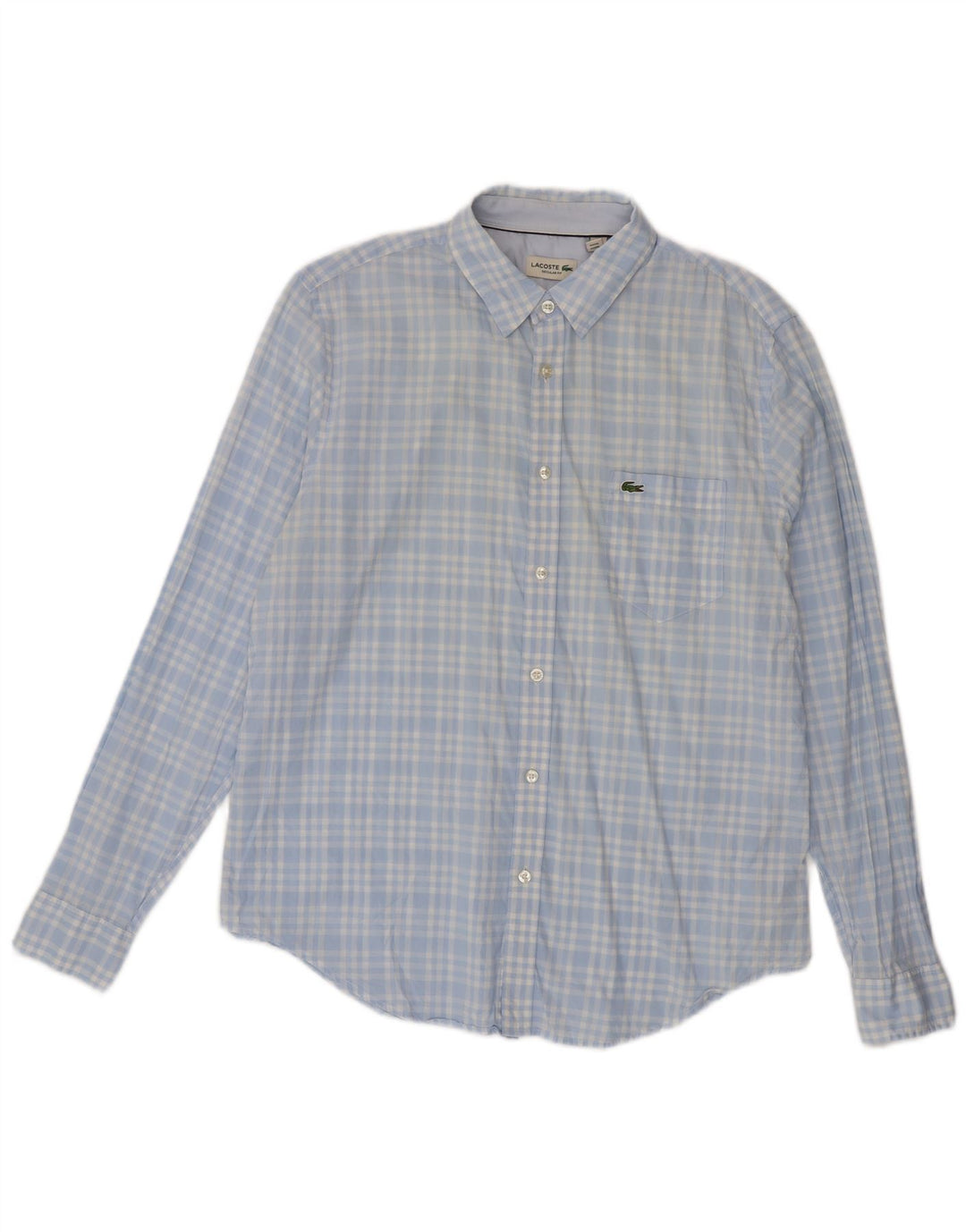 Lacoste Mens Regular Fit Shirt Size 42 Large Blue Check Cotton