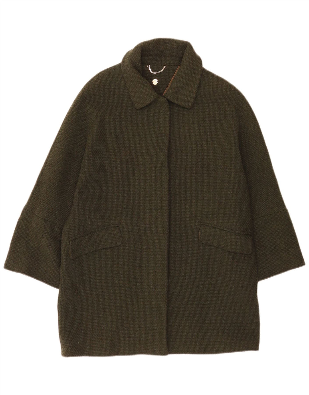 Massimo Dutti Damen Übergroßer Mantel UK 10 Small Khaki Wolle