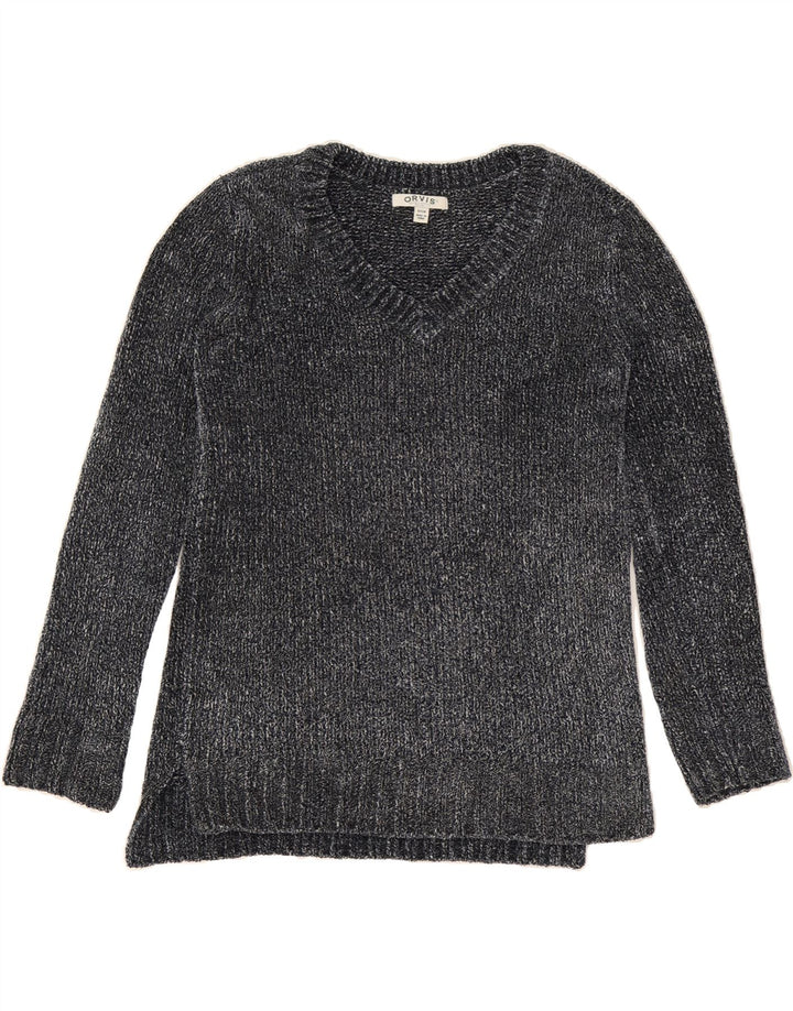ORVIS Womens V-Neck Jumper Sweater UK 10 Small Grey Polyester Vintage Orvis and Second-Hand Orvis from Messina Hembry 