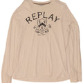 Replay Mens Graphic Top Long Sleeve Large White Cotton