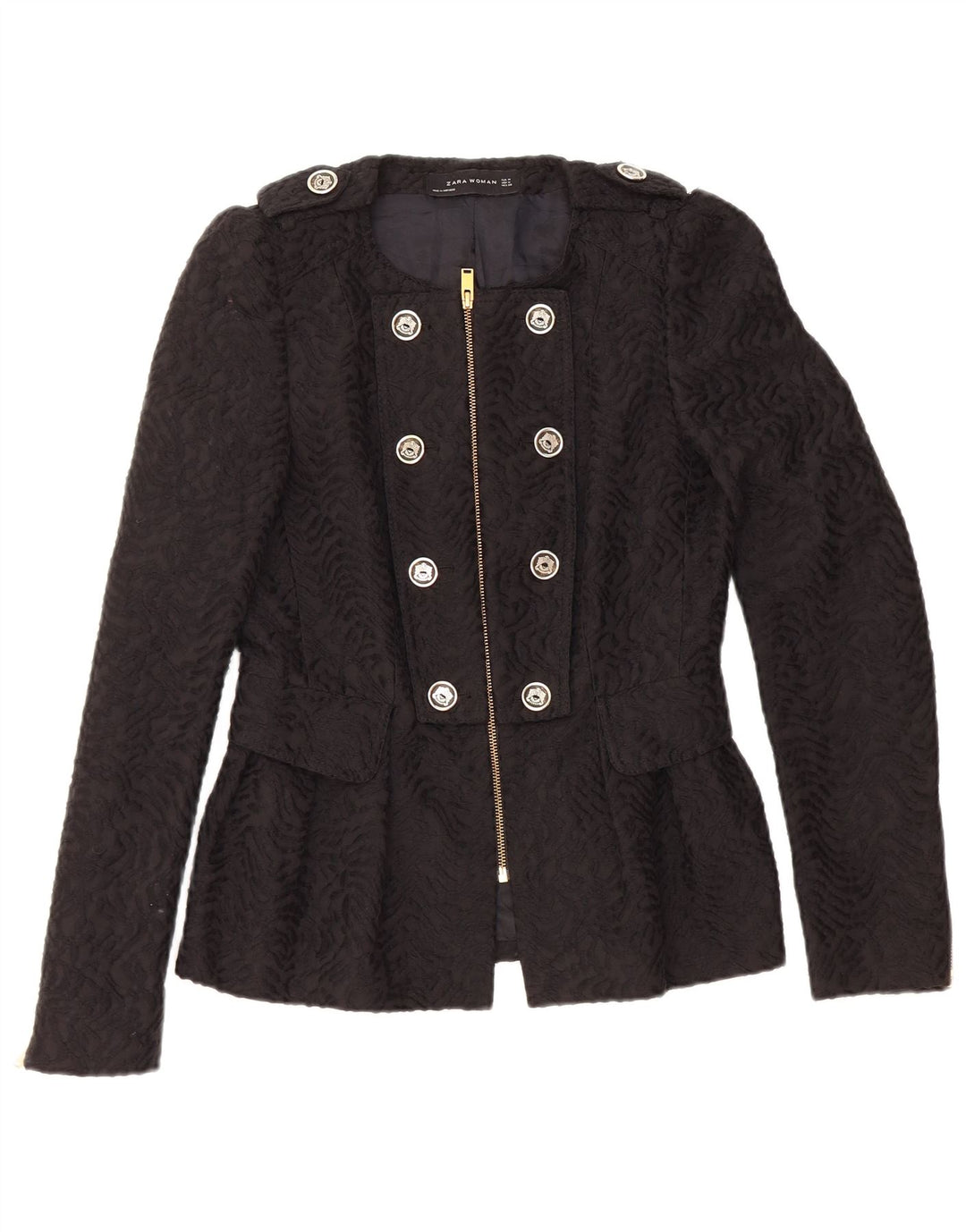 Zara Womens Military Blazer Jacket UK 12 Medium Black Chevron Viscose