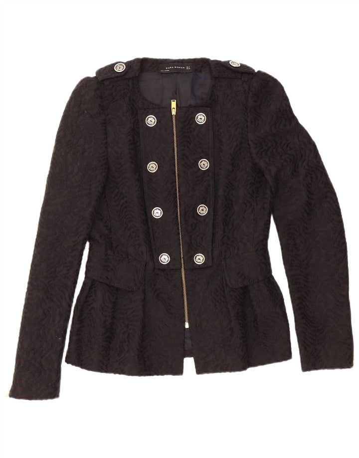 Zara Womens Military Blazer Jacket UK 12 Medium Black Chevron Viscose
