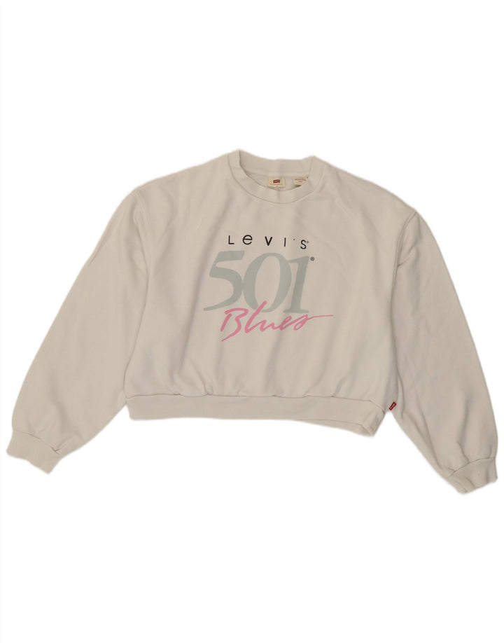 Levi's Womens Crop Graphic Oversized Sweatshirt Jumper UK 10 Small White