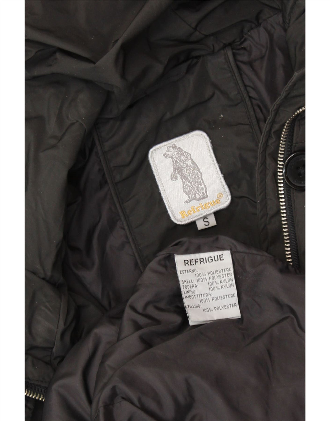 REFRIGUE Womens Hooded Parka Jacket UK 10 Small Black Polyester
