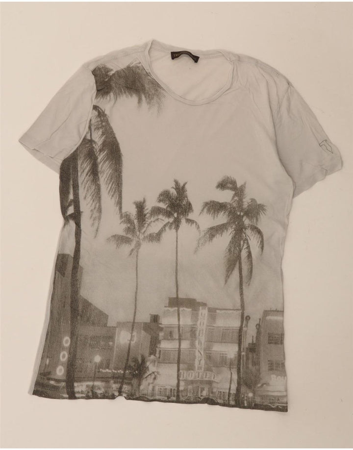TRUSSARDI Mens Graphic T-Shirt Top Small Grey Cotton
