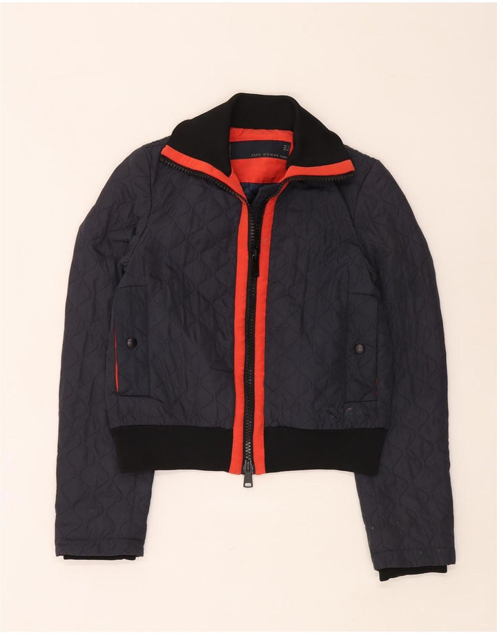 Zara Damen Crop Steppjacke UK 10 Small Marineblau