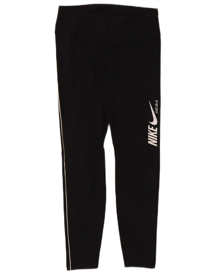 Nike Leggings cortos con gráfico Dri Fit para mujer UK 12 Mediano Negro Poliéster