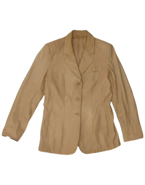 Jachetă vintage din piele cu 3 nasturi pentru femei IT 44 Medium Beige Piele