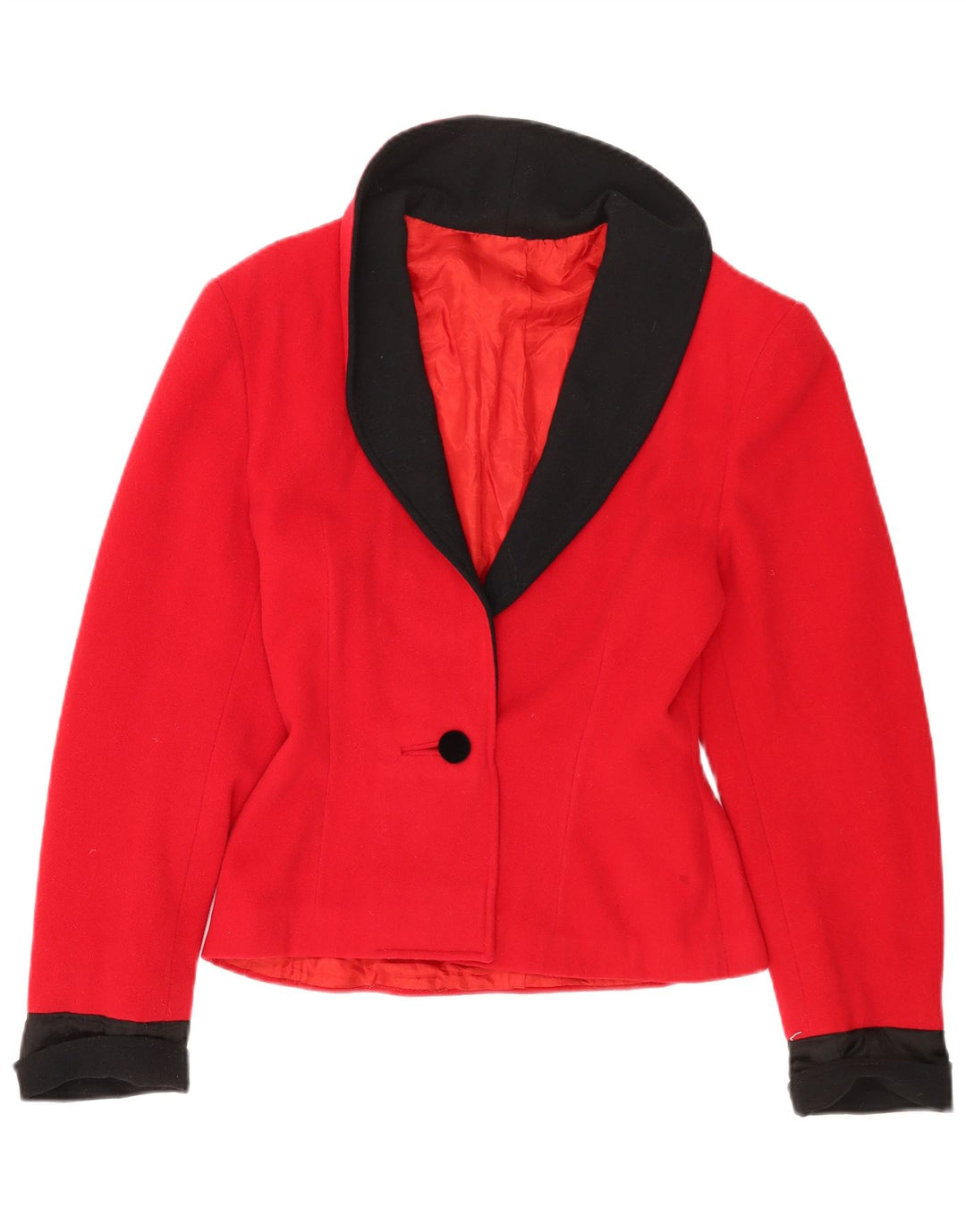Vintage dame 1-knaps blazerjakke UK 12 Medium Rød Colourblock