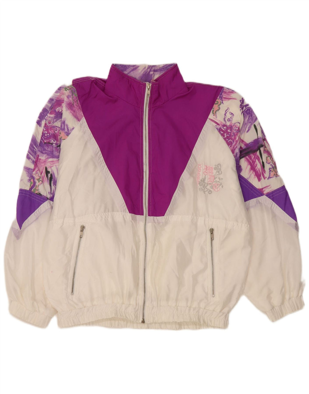 Vintage Womens Oversized Tracksuit Top Jacket EU 36 Small White Colourblock