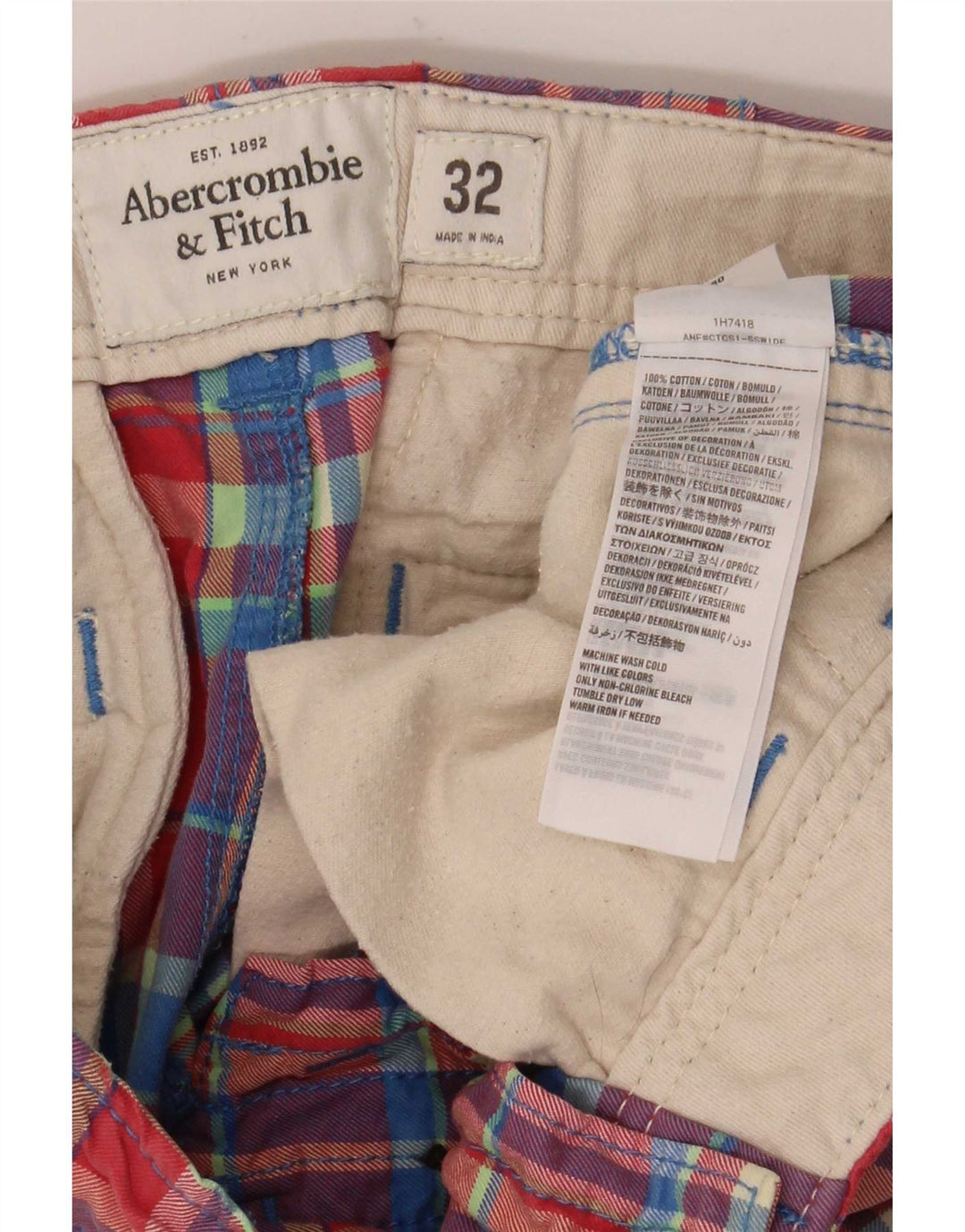 Abercrombie & Fitch Mens Chino Shorts W32 Medium Multicoloured Check Cotton