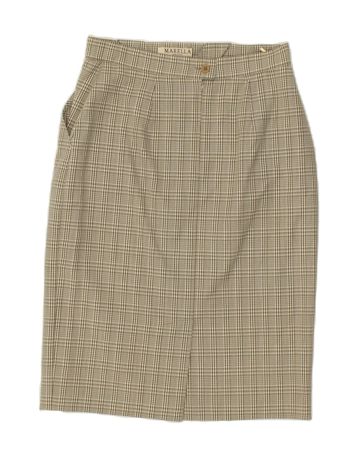 MARELLA Womens Straight Skirt UK 14 Medium Beige Check Wool Vintage Marella and Second-Hand Marella from Messina Hembry 