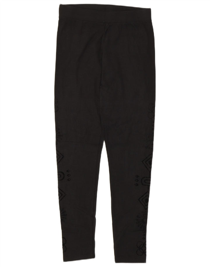 DESIGUAL Womens Graphic Leggings UK 12 Medium  Black Floral
