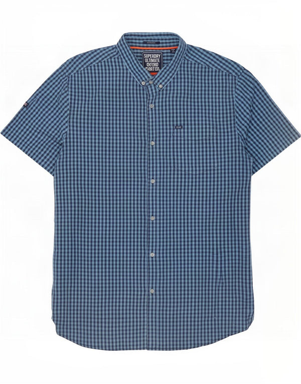 Cămașă Superdry pentru bărbați, cu mânecă scurtă, cu ajustare normală, 3XL, bumbac vichy, albastru bleumarin