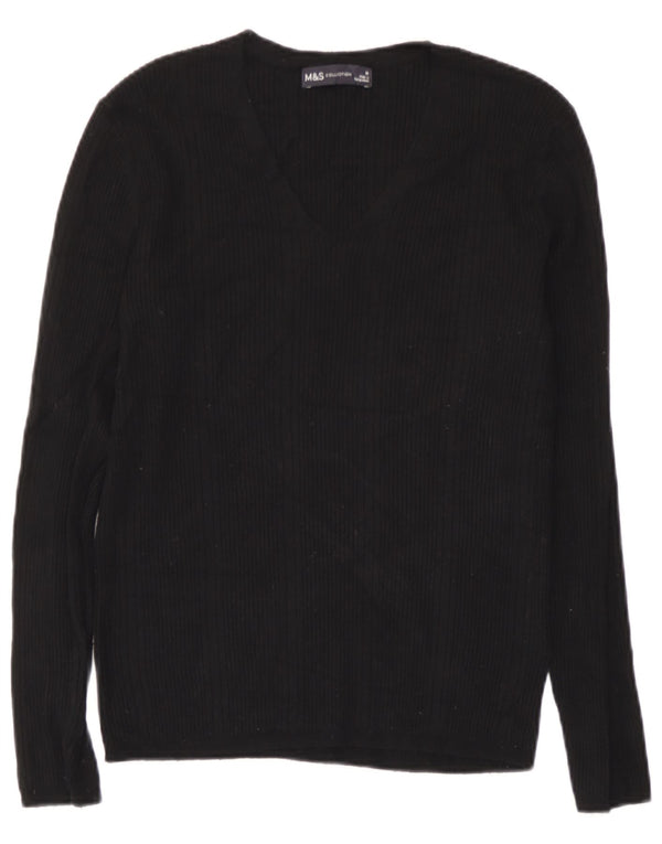 Marks & Spencer Damen Top Langarm UK 10 Small Schwarz gestreifte Viskose