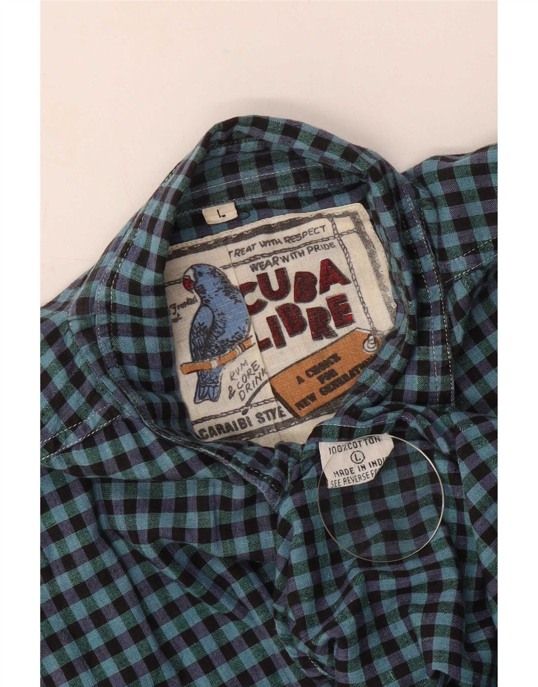 Vintage Langærmet Kortærmet Herreskjorte Stor Blå Gingham Bomuld