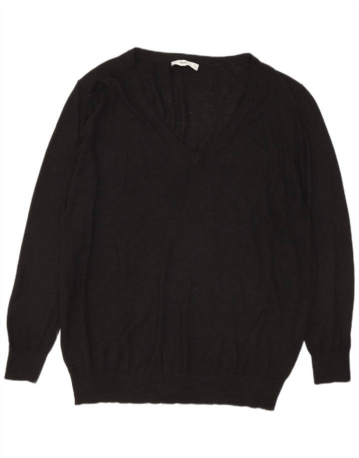 Zara Dame Oversized V-hals sweater UK 14 Medium Sort Modal