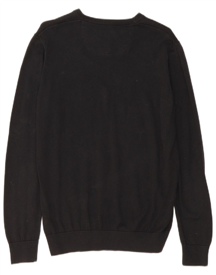 Lacoste Mens V-Neck Jumper Sweater Size 5 Large Black Cotton