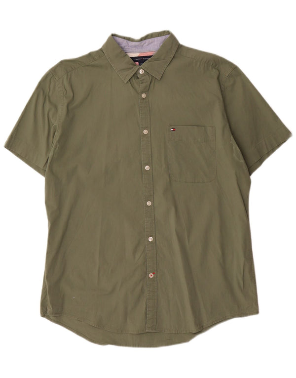 Tommy Hilfiger Chemise slim à manches courtes pour hommes en coton vert grand