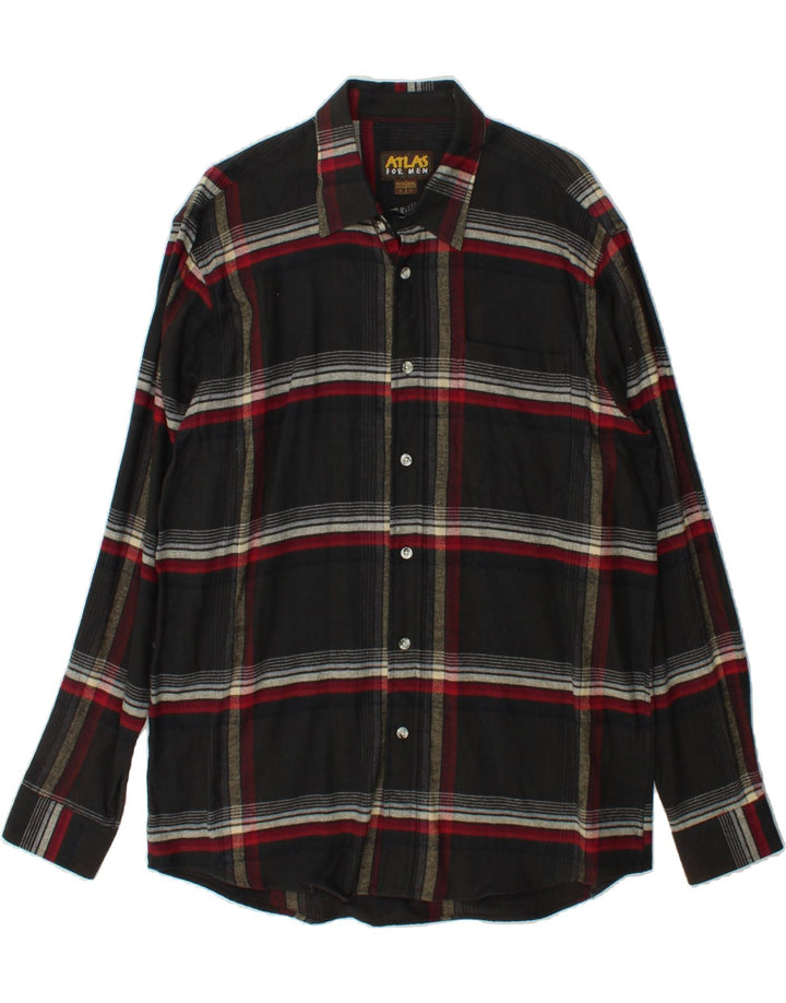 ATLAS FOR MEN Mens Flannel Shirt Large Black Check Cotton Vintage Atlas For Men and Second-Hand Atlas For Men from Messina Hembry 