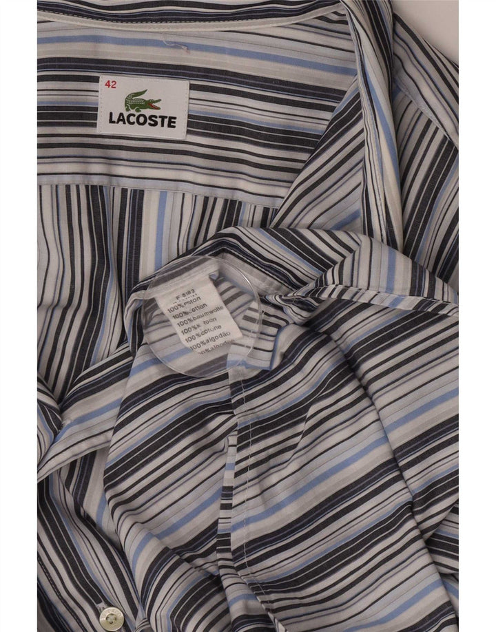 Lacoste Mens Short Sleeve Shirt Size 42 Large Grey Striped Cotton