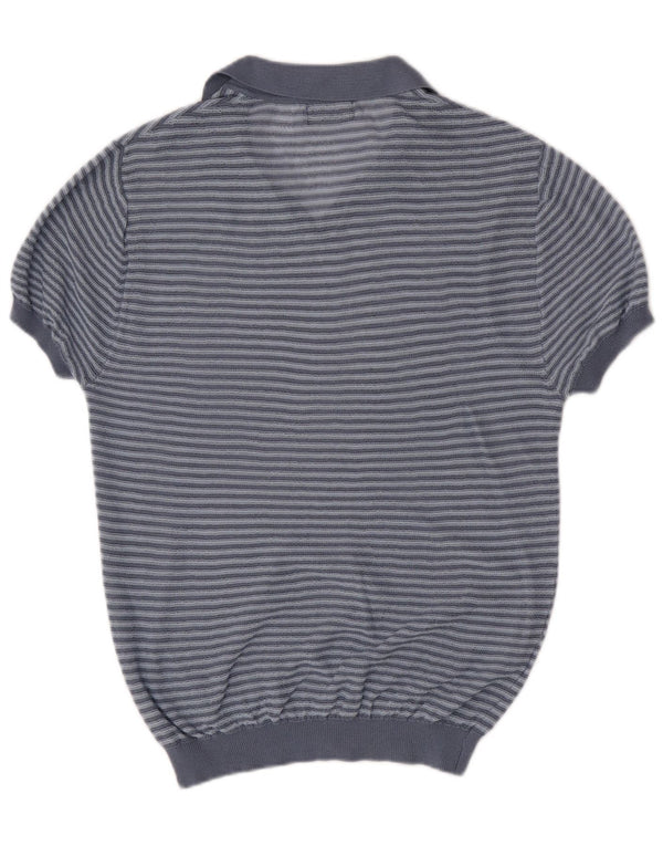 Zara Mens Short Sleeve Polo Neck Jumper Sweater Large Blue Striped