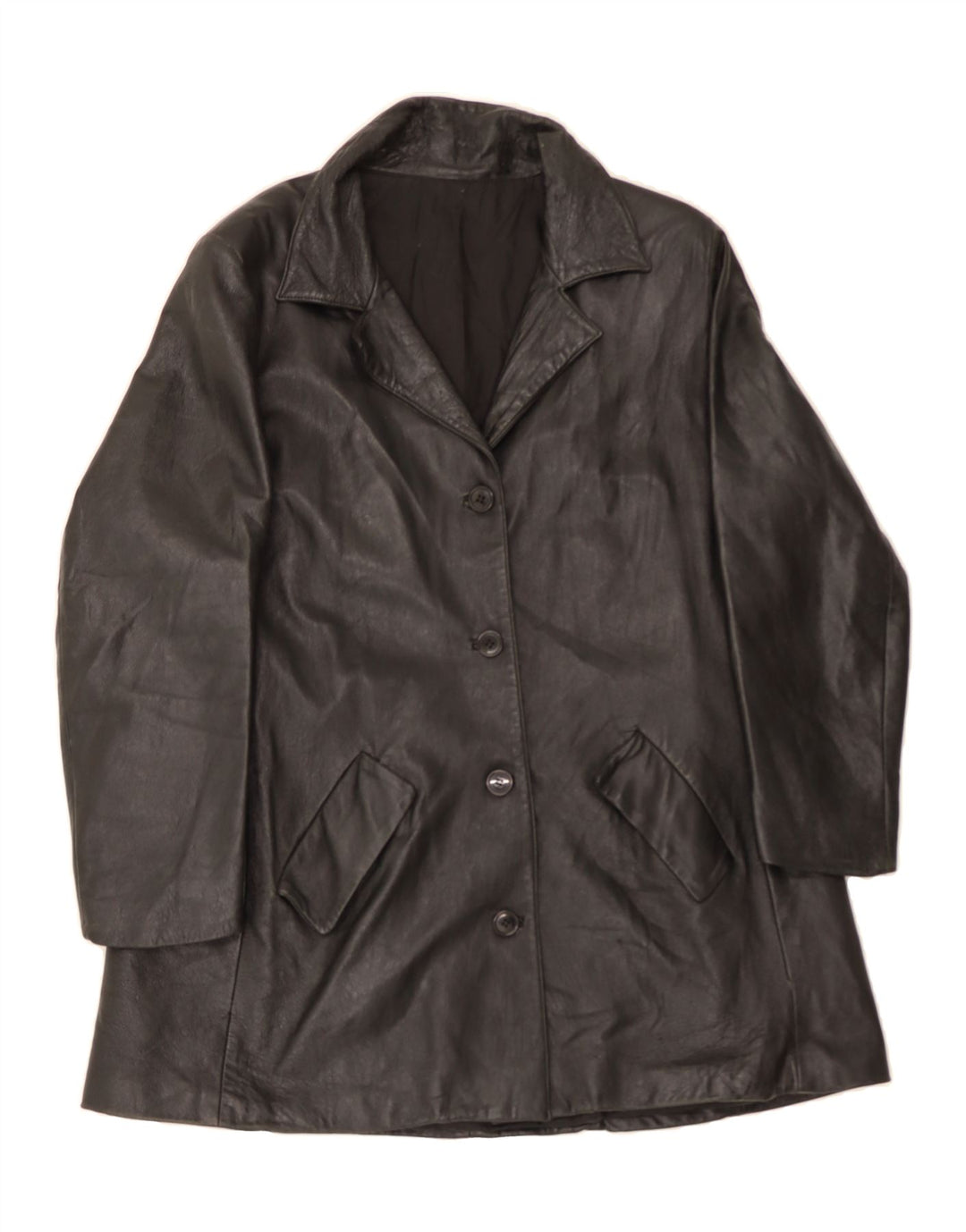 VINTAGE Womens Leather Coat UK 16 Large Black Vintage Vintage and Second-Hand Vintage from Messina Hembry 