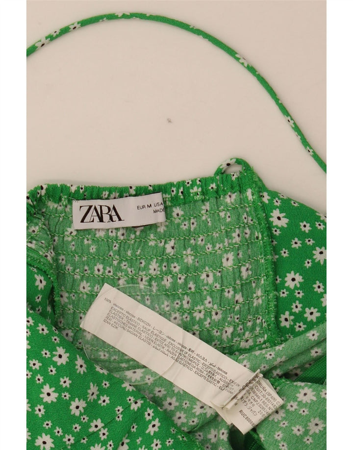 Zara Womens Sundress UK 12 Medium Green Floral Viscose