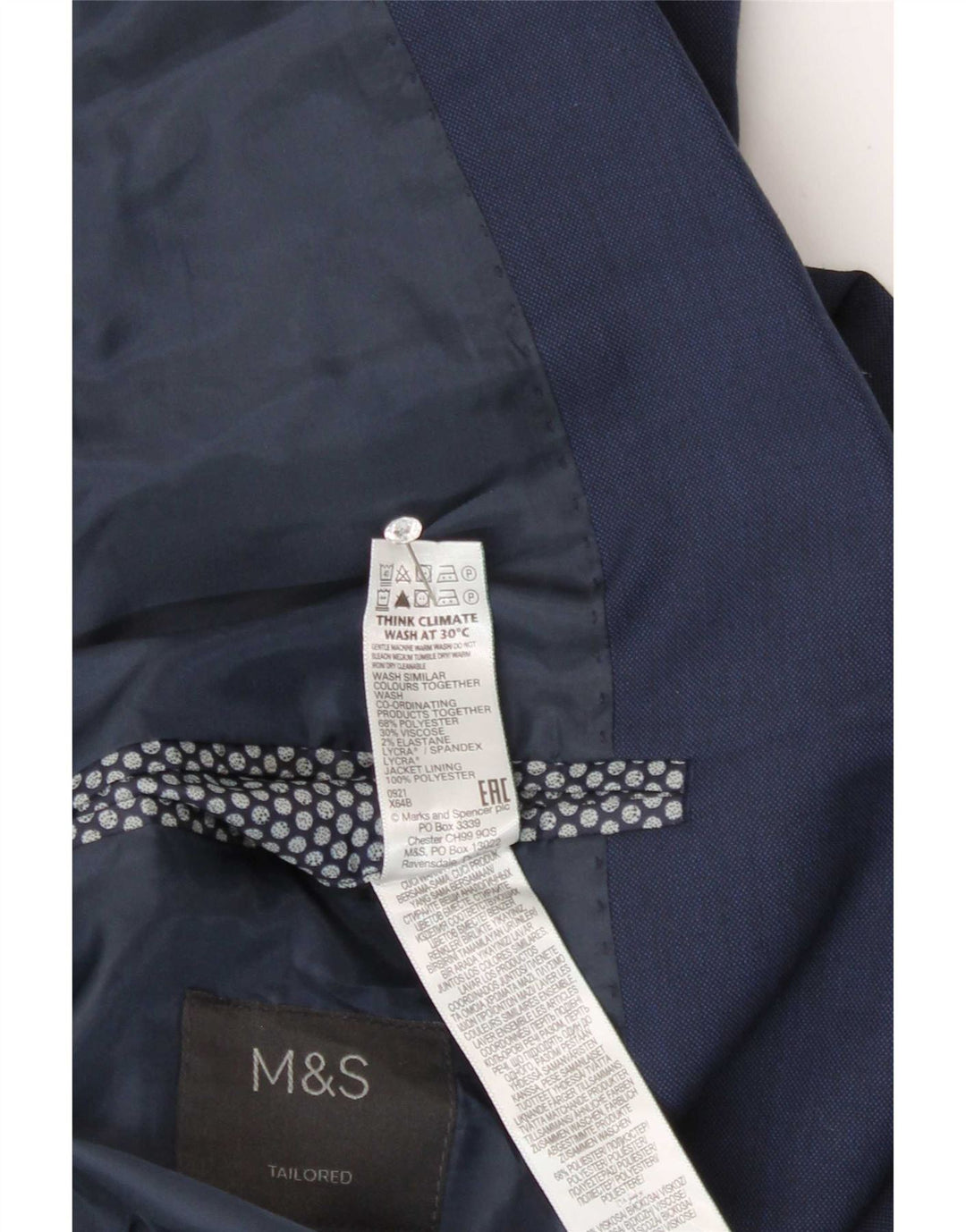Marks & Spencer Mens Tailored 2 Button Blazer Jacket UK 42 Large Navy Blue