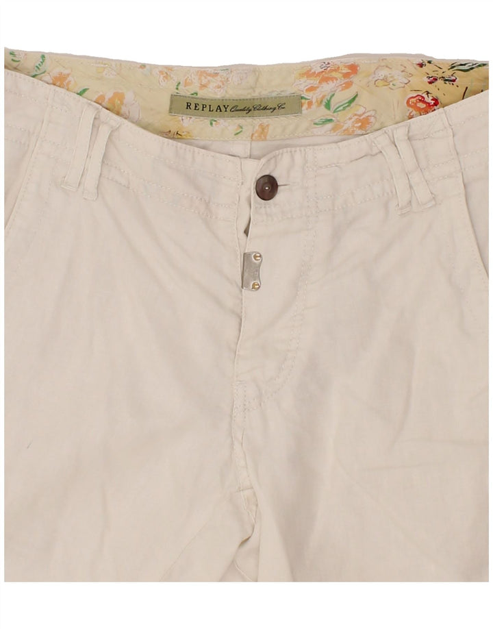 REPLAY Womens Graphic Chino Shorts W29 Medium  White Linen Vintage Replay and Second-Hand Replay from Messina Hembry 
