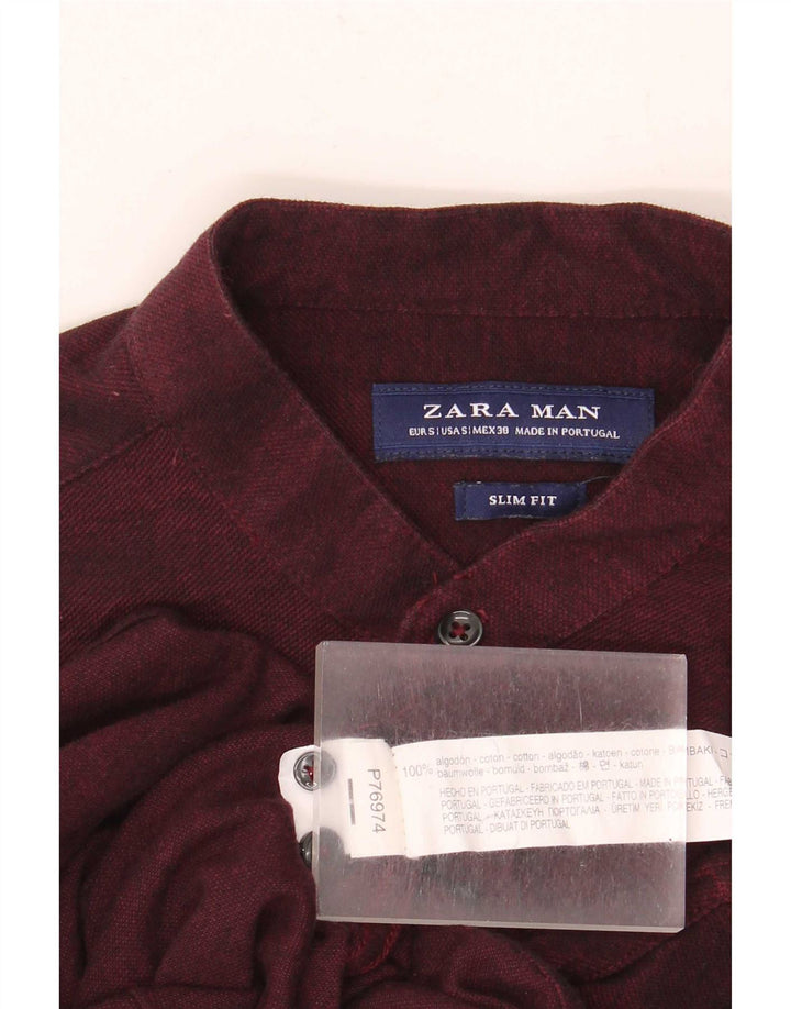 Zara Mens Slim Fit Shirt Small Maroon Cotton