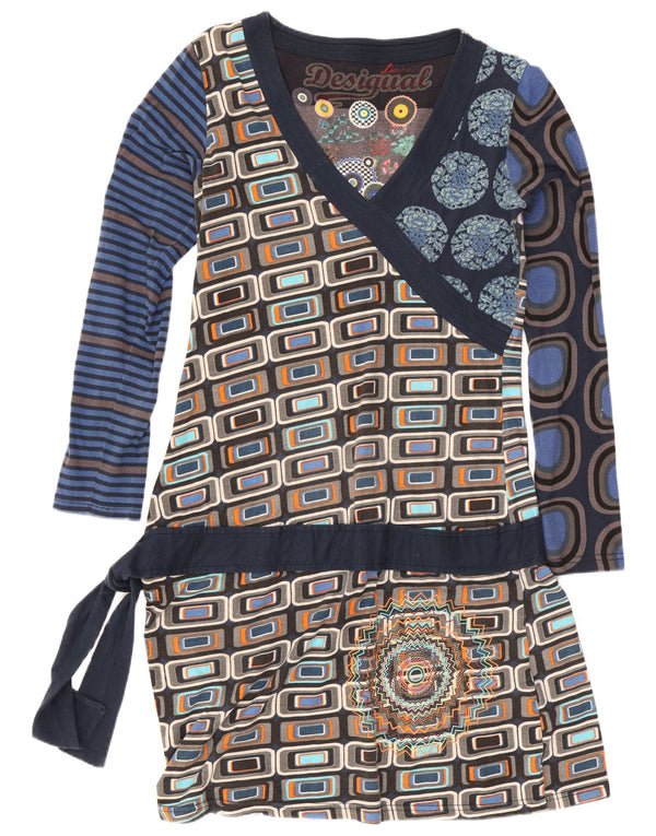 Desigual Robe graphique taille basse pour femme UK 14 Large Bleu marine géométrique