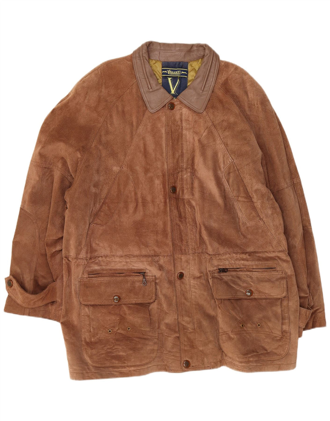 VALENT Mens Suede Jacket EU 54 2XL Brown Leather