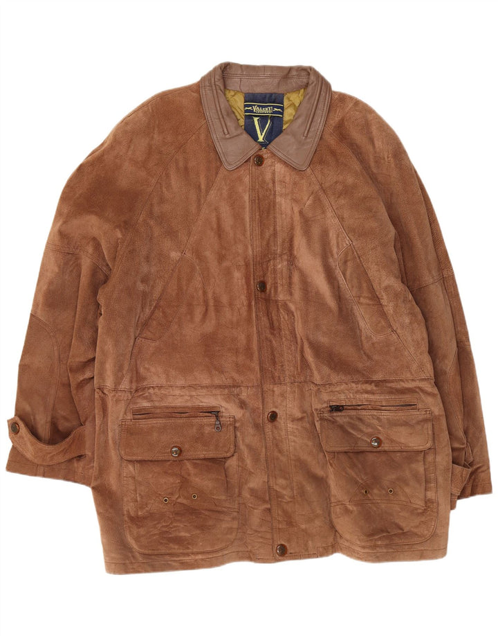 VALENT Mens Suede Jacket EU 54 2XL Brown Leather
