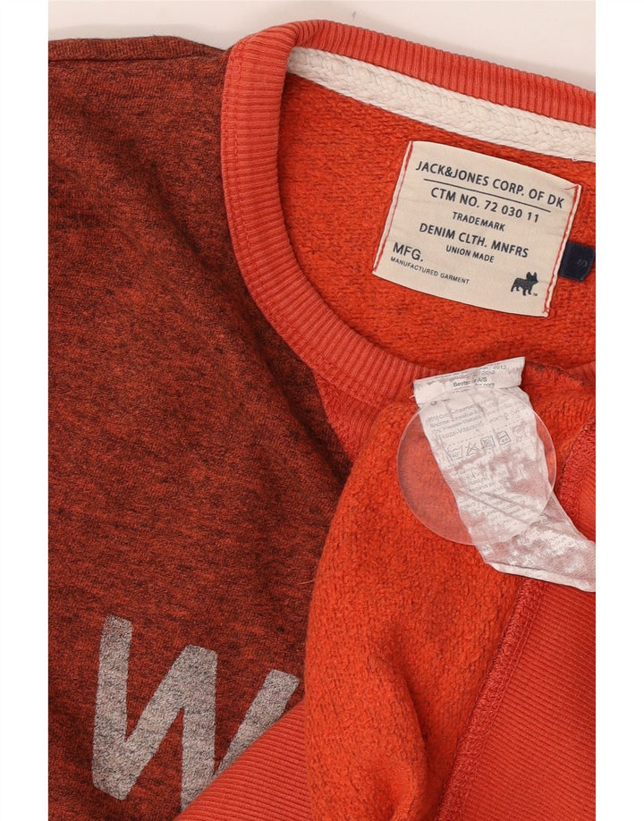 Jack & Jones Mens Graphic Sweatshirt Jumper Small Orange Flecked Cotton
