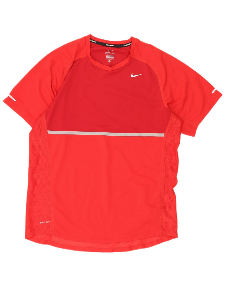 Nike Mens Dri Fit T-Shirt Top Medium Red Colourblock Polyester