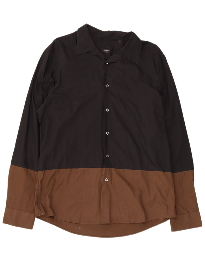 PAUL SMITH Camicia da uomo grande in cotone color block nero