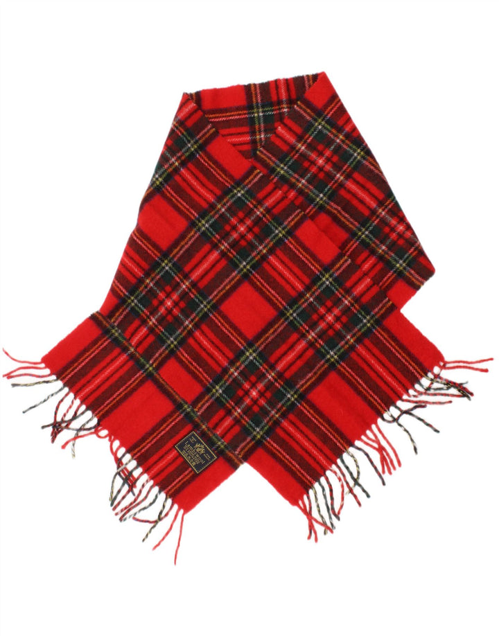 Vintage Womens Rectangle Scarf One Size L53 Red Plaid Virgin Wool