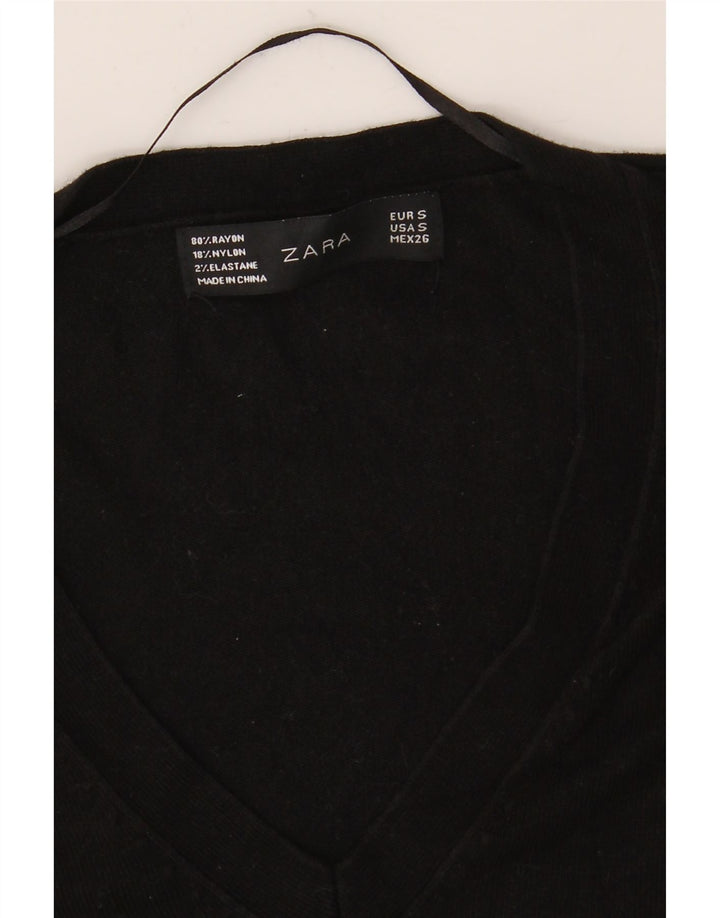 Zara Womens V-Neck Jumper Sweater UK 10 Small Black