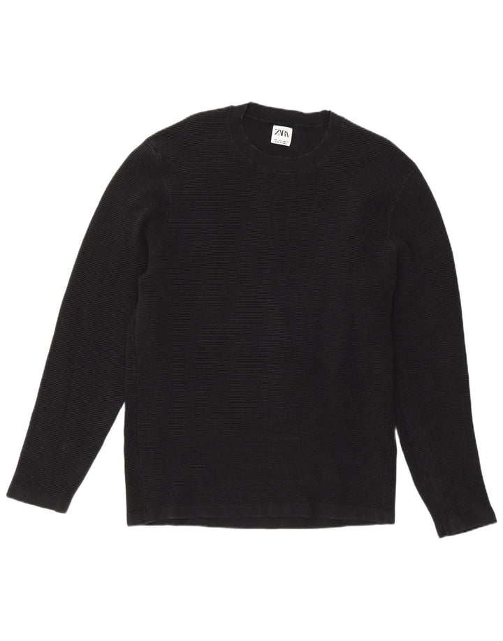 Męski sweter Zara z okrągłym dekoltem, duży, czarny