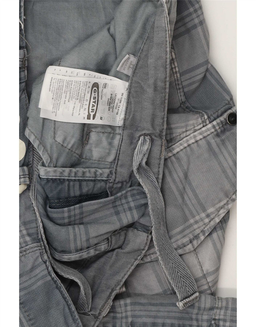 Pantalones cortos tipo cargo G-Star para hombre W32 Algodón a cuadros gris medio