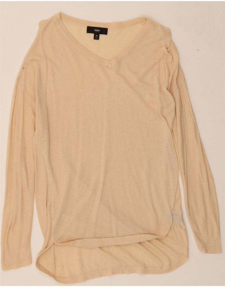 MOSSIMO Womens V-Neck Jumper Sweater UK 14 Medium Beige Nylon Vintage Mossimo and Second-Hand Mossimo from Messina Hembry 