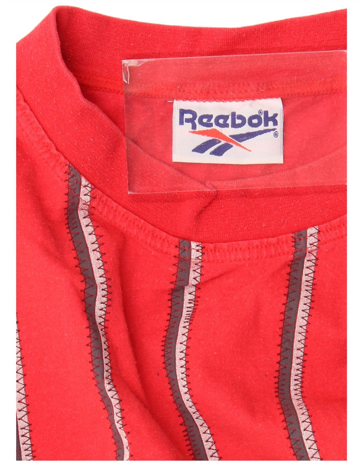 Reebok Mens T-Shirt Top Medium Red Striped Cotton