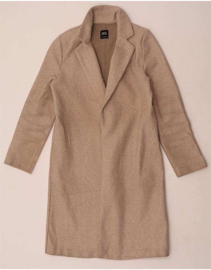 Zara Womens Overcoat UK 12 Medium Beige Polyester
