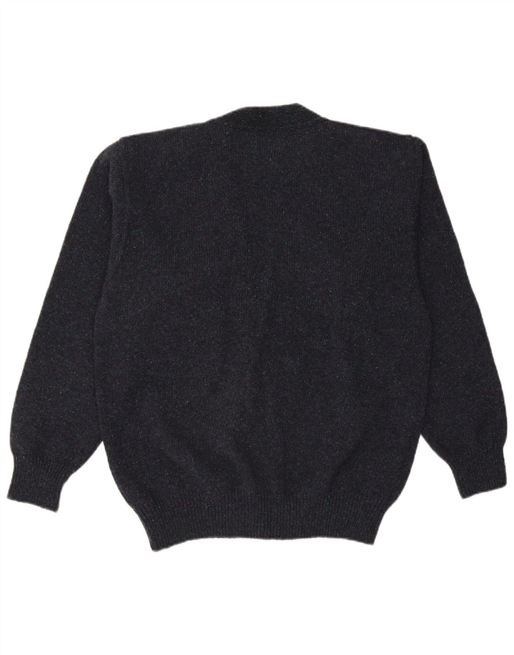 vintage Homme Cardigan Pull IT 50 Laine Bleu Marine Moyenne