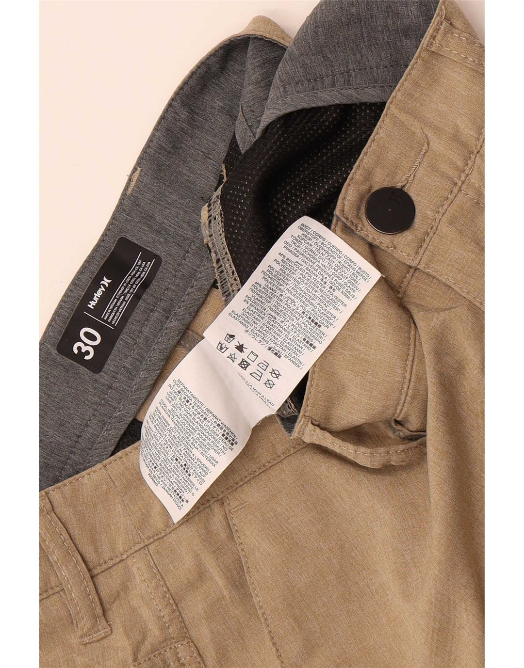 Hurley Pantalones cortos chinos para hombre W30 Poliéster beige medio