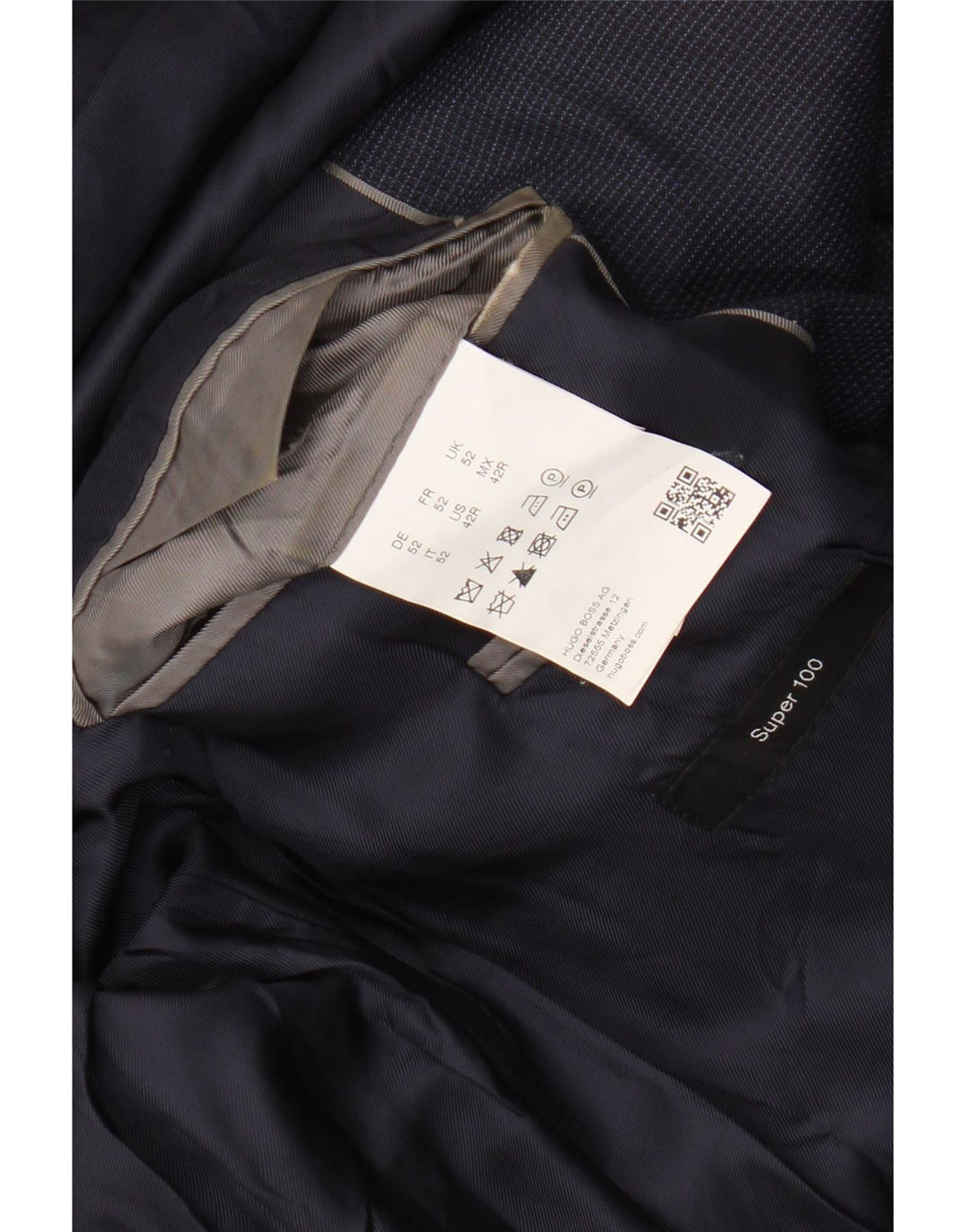 HUGO BOSS Mens 2 Button Blazer Jacket EU 52 XL Navy Blue Check Wool