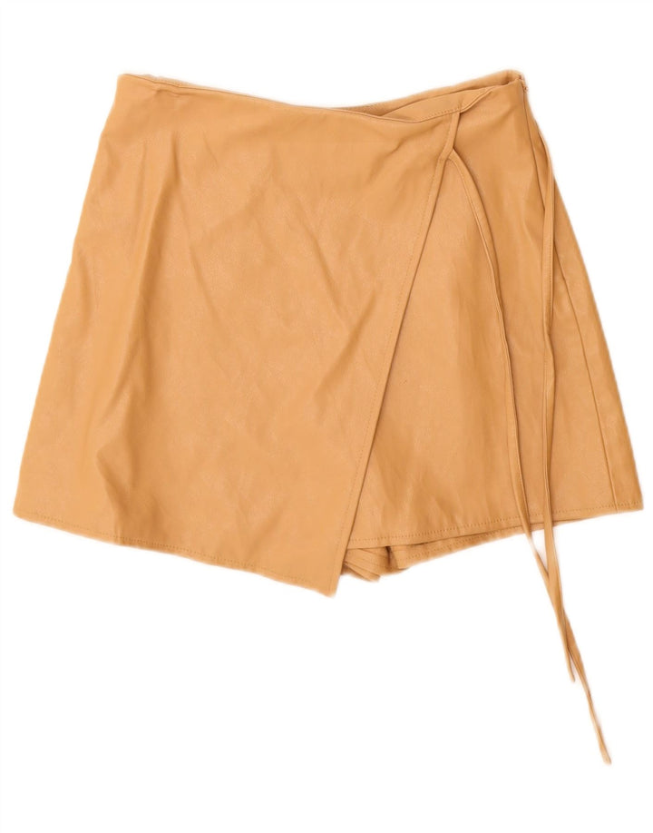 Zara Womens Leather Shorts Small W26 Beige Polyurethane