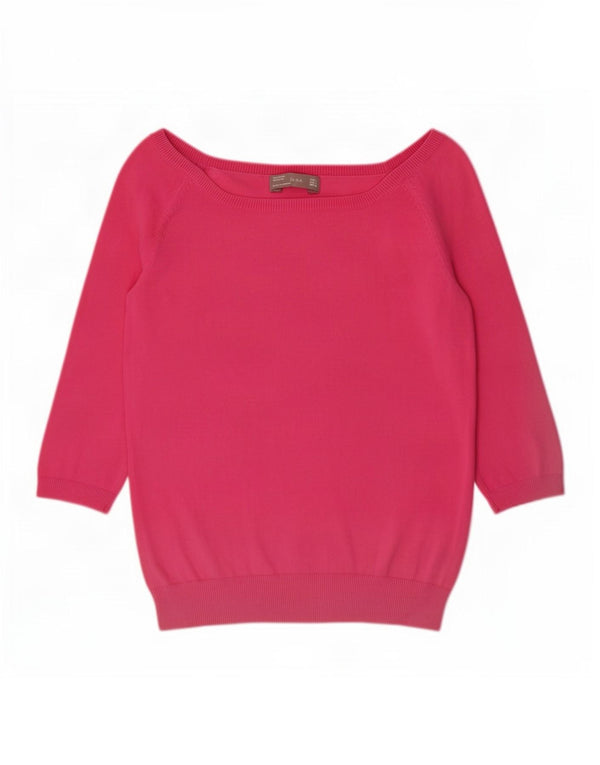 Zara Pull à manches 3/4 et col bateau pour femme UK 12 Grand coton rose